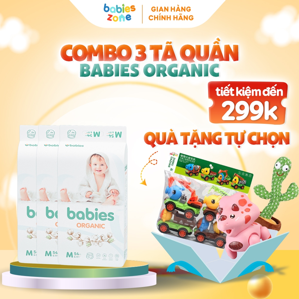 [Combo 3 Bịch] Tã Bỉm Quần Babies Organic có đủ size thương hiệu Việt thấm hút cực nhanh, chống tràn, siêu mềm mị