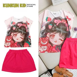 Áo thun lạnh bé gái in hình Chibi cho trẻ em từ 10-38kg local brand TH Fashion HBII0018 (Chân váy Cotton mua riêng )