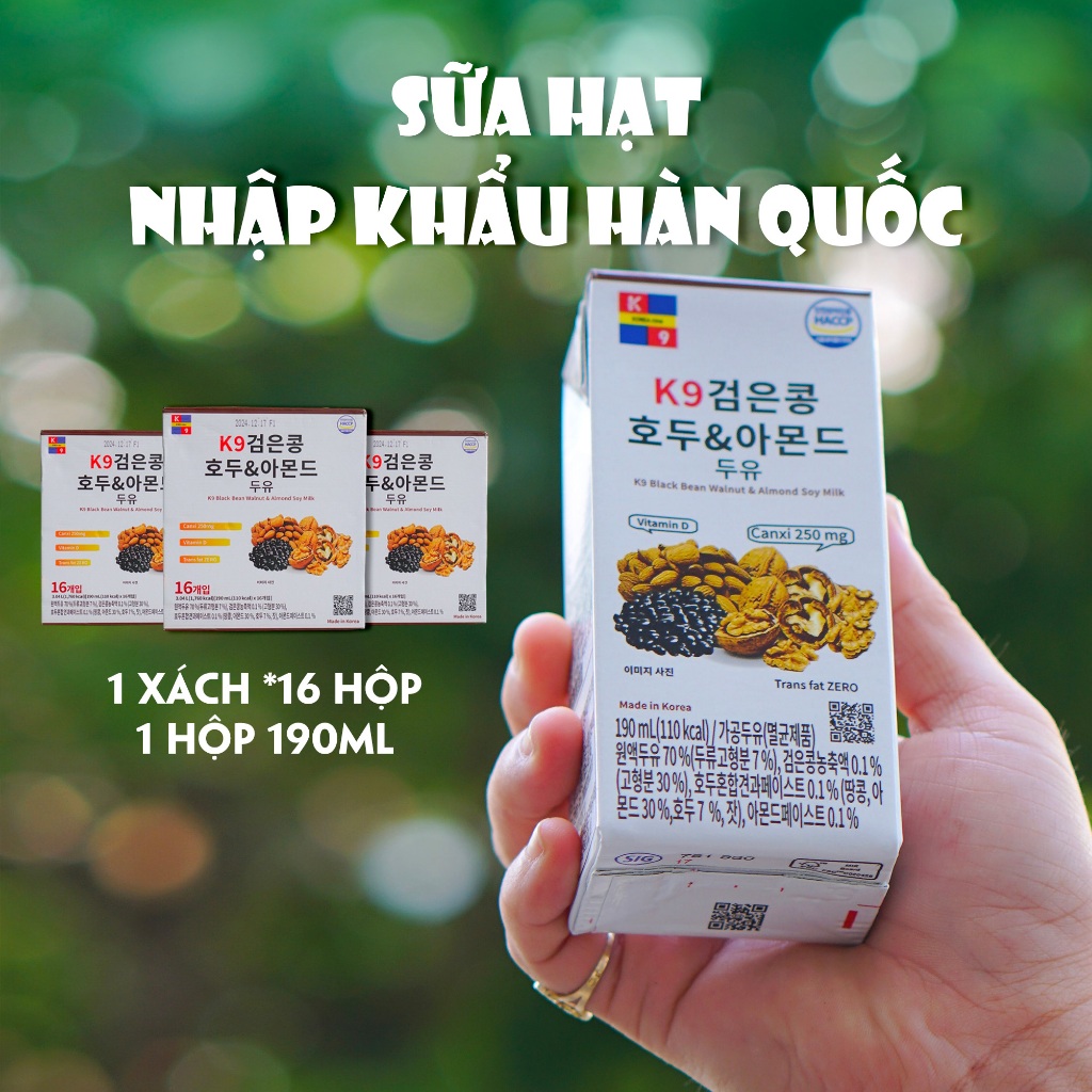 Sữa hạt óc chó hạnh nhân đậu nành đen K9 nhập khẩu Hàn Quốc