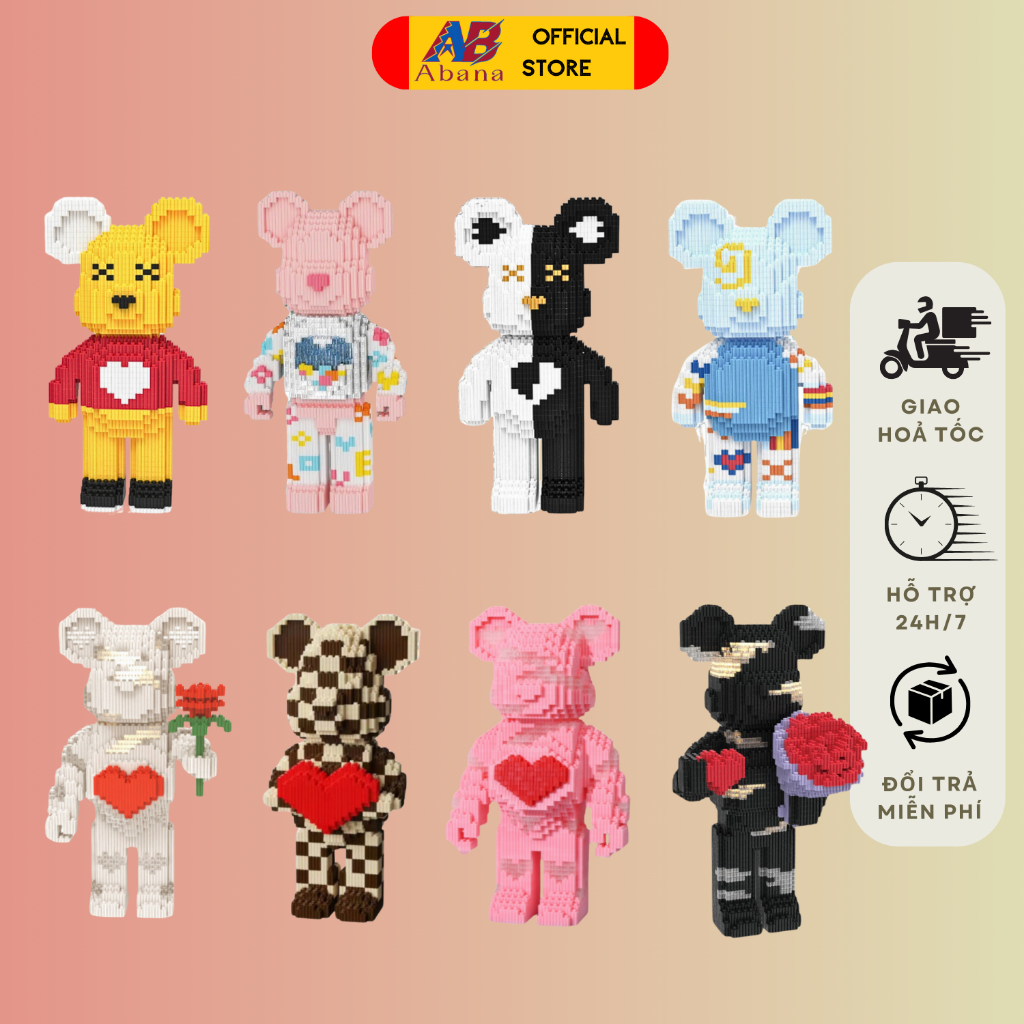 Xếp Hình  LEGO BEARBRICK  35CM - Lắp Ráp Gấu Bearbrick Abana Mẫu Valentine Tình Yêu, Lắp Ráp Dễ Dàng, Quà Tặng Ý Nghĩa