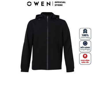 Áo khoác gió nam Owen JK221555 Jacket 2 lớp dáng regular fit có mũ tay chun gấu suông màu đen trơn vải polyester cao cấp