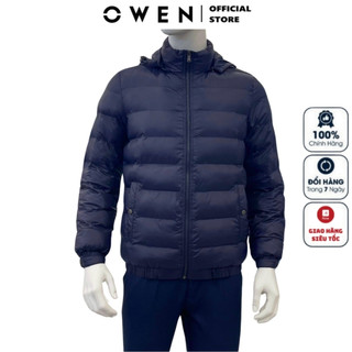 Áo khoác nam Owen JK231838 jacket màu navy đậm vải polyester cao cấp dáng suông có mũ có thể tháo rời bo cổ tay và gấu