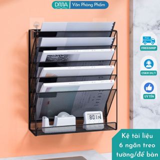 Kệ hồ sơ tài liệu 6 Ngăn Treo Tường/Để Bàn khung kim loại chắc chắn, giá sách lớn có nhãn chia ngăn thông minh - DMA VPP
