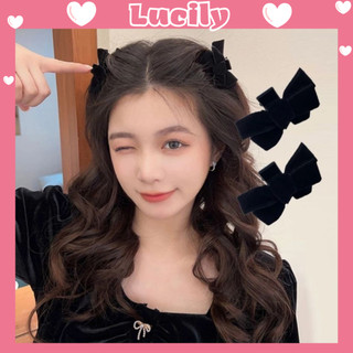 Set 2 chiếc kẹp tóc nơ Lucily kẹp nơ nhung kẹp tóc mái tiểu thư nữ tính phong cách Hàn Quốc K23