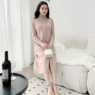 MEDYLA - Váy len bầu Set len 2 chi tiết áo ghile cúc bọc cho bầu mặc đông cực ấm - VM058