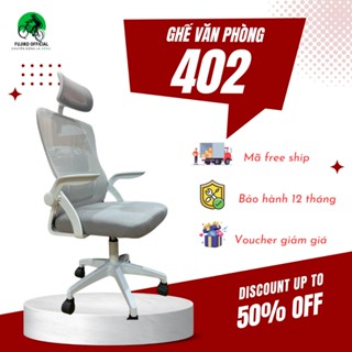 Ghế văn phòng FUJIKO OFFICIAL model 402 đệm cao su cao cấp, công thái học lưng lưới có tựa đầu