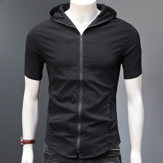 Áo thun nam ngắn tay có mũ form ôm mặc lên cực cool ngầu N1