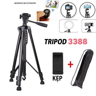 Chân Máy Ảnh, Điện Thoại Tripod 3388 Điều Khiển Từ Xa, Cao 1.4M, Khung Nhôm Chắc Chắn, Chụp Ảnh