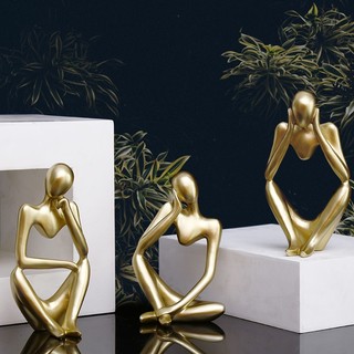 Tượng điêu khắc nghệ thuật TƯỢNG SUY NGHĨ NÂU- VÀNG TO phong cách bắc âu size 25cm