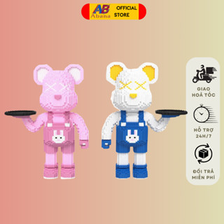 Bộ Xếp Hình BEARBRICK Cầm Khay, LEGO Gấu Bearbrick 55CM Abana Bưng Đĩa, Decor Sang Trọng, Quà Tặng Bạn Bè Ý Nghĩa