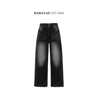 Quần Jeans Đa Năng Ống Rộng Baravas Nút Bấm Ống Loe / BLACK WASH - Version Premium