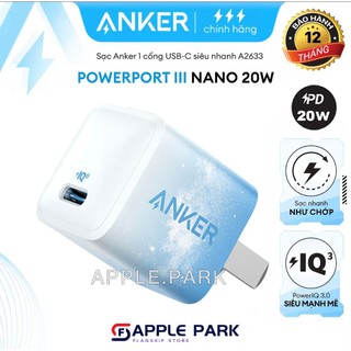 Củ Sạc Nhanh Anker 20W A2633 PD 20W Màu sắc,Bảo Hành 12T