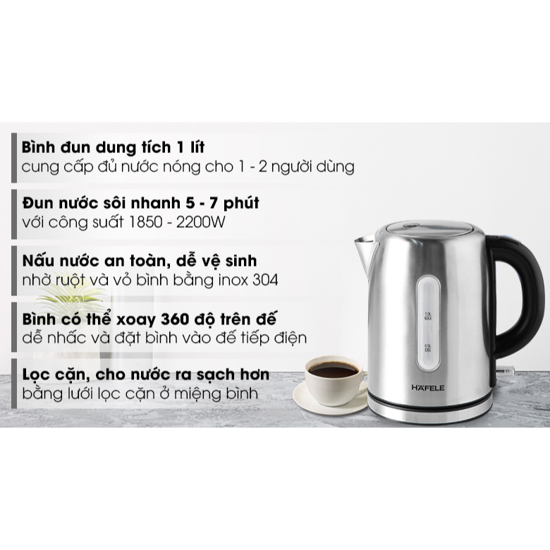Bình đun siêu tốc Hafele 1 lít T-9017 (535.43.730) Mới 100%