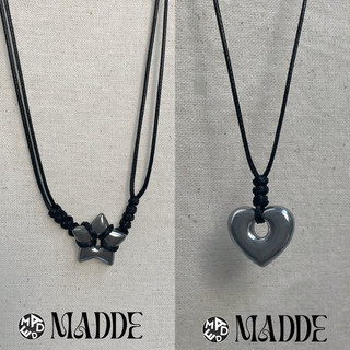 Dây chuyền mặt thép ngôi sao và tim không đen không gỉ phối dây sáp/ My Star nd His baby booh Necklace