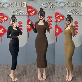 D573 - Đầm Body Tay Dài Cổ Nữ Hoàng - Ngọc Lucie