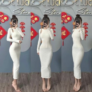 D575 - Đầm Body Tay Dài Khoét Vai Basic
