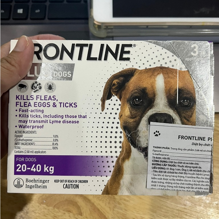 1 Tuýp Sản phẩm nhỏ gáy ve rận nhỏ gáy Frontline Plus cho chó 20-40kg (1 tuýp)