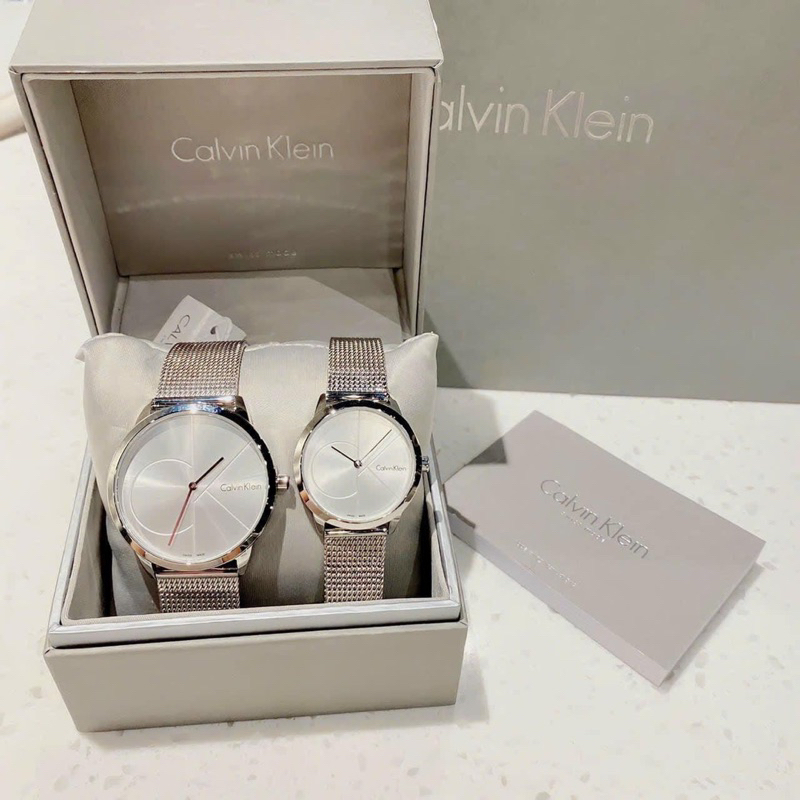 Đồng hồ cặp nam nữ CALVIN KLEIN MINIMAL K3M21123 , K3M22123 mặt tròn dây mesh siz 34mm, 41mm