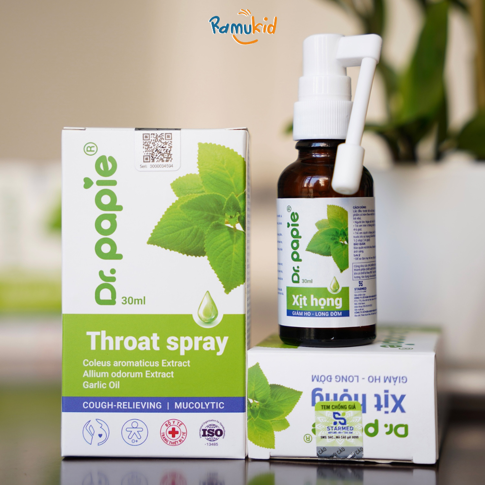 Siro xịt họng Húng Chanh Dr.Papie 30ml - Tinh dầu Húng Chanh Hỗ Trợ Giảm Ho, Tăng Sức Đề Kháng Đường Hô Hấp
