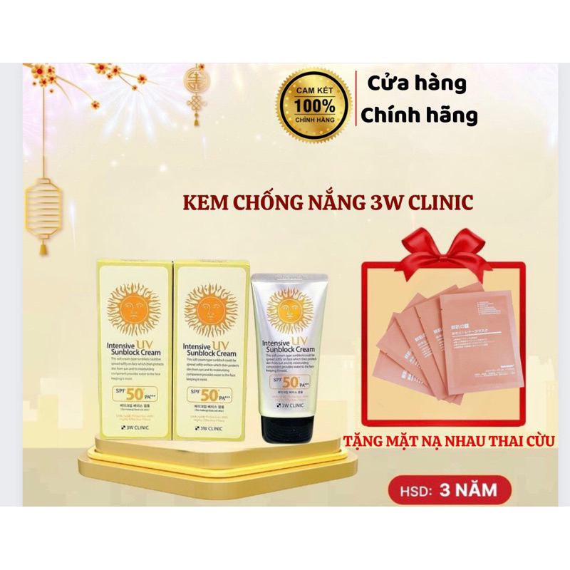 KEM CHỐNG NẮNG 3W CLINIC INTENSIVE UV SUNBLOCK CREAM SPF 50 PA+++