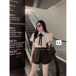 Sét áo sơ mi lụa quần sooc tafta gấm siêu xinh