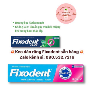 Keo dán răng giả Fixodent Original 68g, Fixodent Plus 57g hương bạc hà.