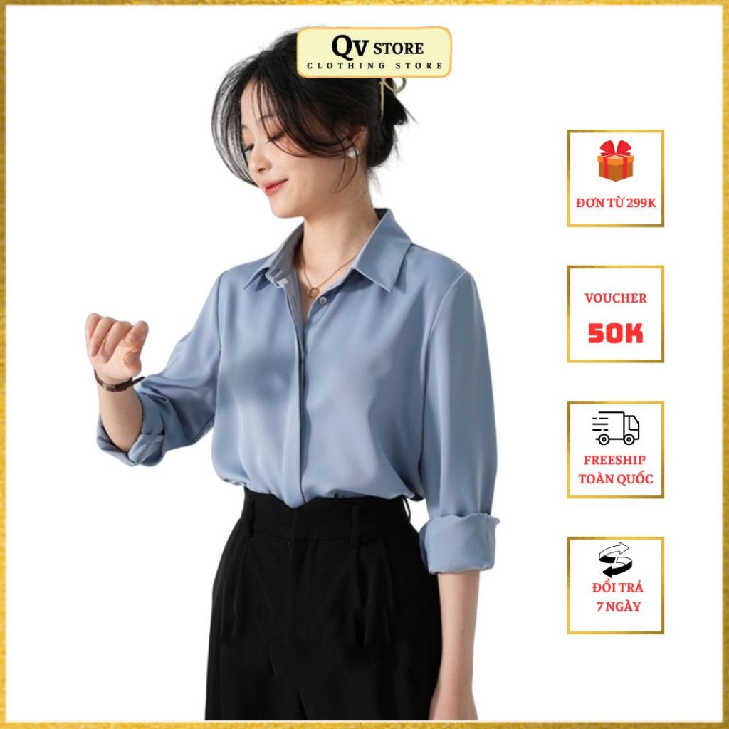 Áo sơ mi nữ cổ đức dấu cúc A23 phong cách công sở mới 2023