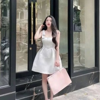 Váy tafta gấm đính nơ vai tiểu thư xinh xắn