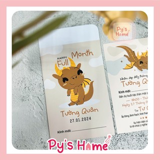 Thiệp Đầy tháng - Full month thiết kế cho Bé Trai - Chủ đề Rồng baby nâu (Giá 1 thiệp)