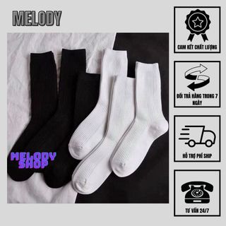 Tất Vớ Nam Nữ Trơn Đen Trắng Cổ Cao Mã VO 2301 Đơn Giản 100% COTTON