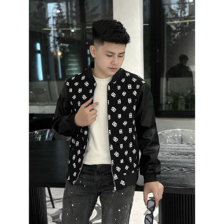 Áo Khoác bomber DG họa tiết monogram thân dạ tay da new