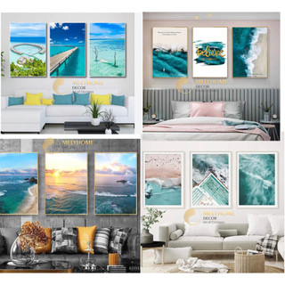 Bộ 3 Set Tranh Treo Tường Canvas Biển Hoàng Hôn Bình Minh Cây Dừa Sông Nước Thuyền Decor Resort Khách Sạn -MELYHOME