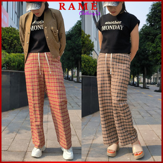  Quần Kẻ Caro Quần Sọc Caro Nữ Ống Suông Rộng RAME CLOTHING Cạp Cao Chất Thô Cotton Dày Dặn 