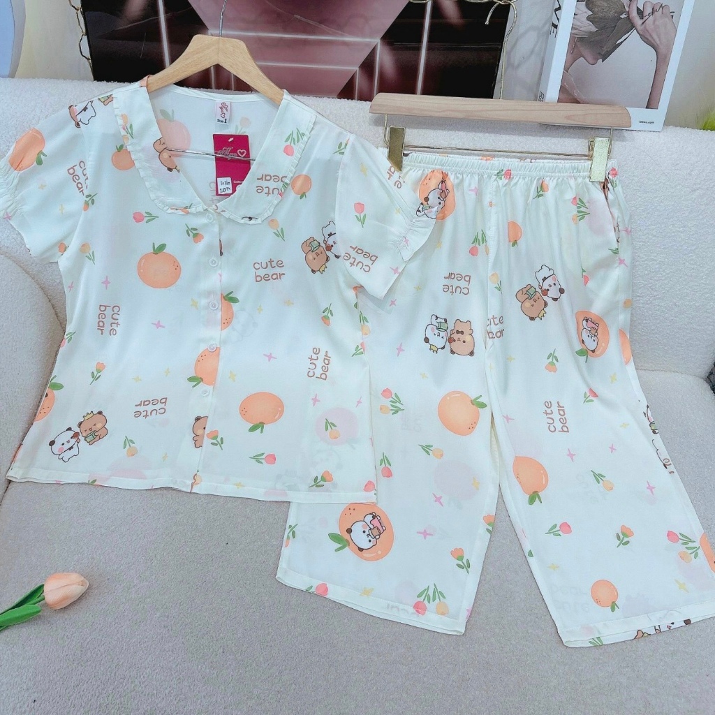 Đồ ngủ pijama quần lửng vải lụa siêu mướt tay mát mẻ