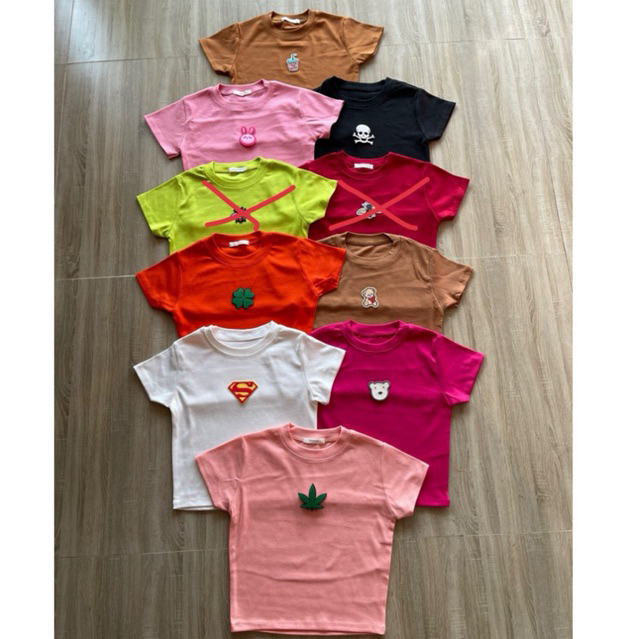 ÁO THUN TRƠN CROPTOP CHẤT BORIP THÊU HÌNH STICKER THÊU TAY NGẮN