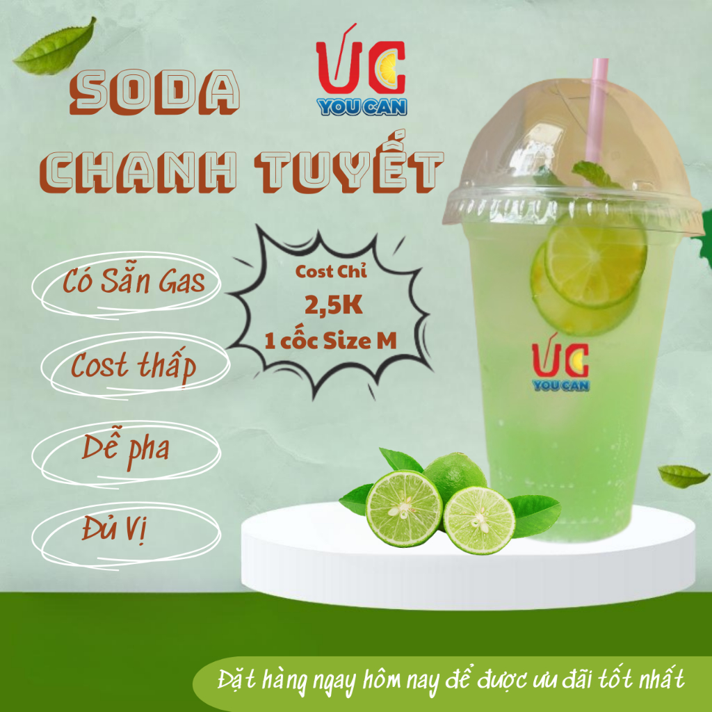 Soda Chanh  Soda UC, Nước Uống Giải Khát Có Sẵn Gas, Không Cần Siro và Nước Có Gas, Đủ Vị, Thơm Ngon