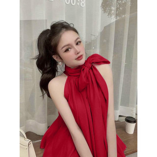 Áo yếm voan cột nơ 🎀🎀🎀 U99 Áo kiểu nữ cổ yếm chất voan lụa phối dây buộc nơ rời mặc được nhiều kiểu