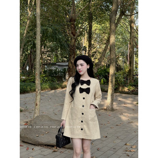 Váy tweed be phối nơ ngực C'est lavie