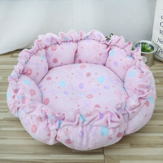 Đệm cho chó mèo, ổ nằm chó mèo mùa đông, hình tròn có dây rút
