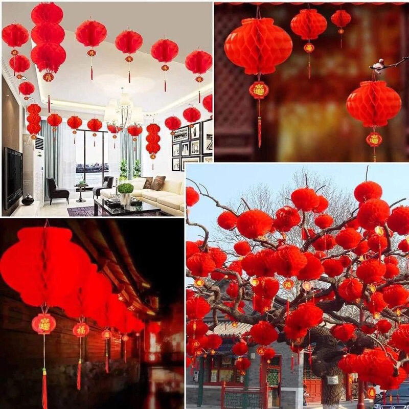 SET 10 LỒNG ĐÈN GIẤY XẾP ĐỎ size 15cm 20cm 25cm 30cm 25cm