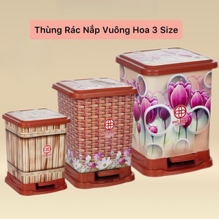 Thùng rác đạp chân - bật rác việt nhật hình vuông-hoa văn ngẫu nhiên