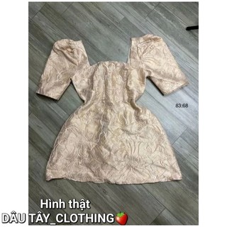 THANH LÝ ĐẦM GẤM HOA VÀNG NHẠT TAY NGẮN BỒNG