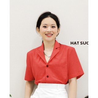 Áo sơ mi linen cổ vest _ Màu đỏ cam