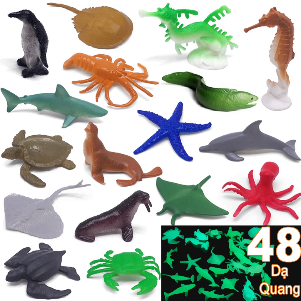 Bộ 48 đồ chơi Cá Biển Dạ Quang và Sinh Vật Biển Sea Animal bằng nhựa phát sáng Ocean World mô hình Đại Dương cho trẻ em