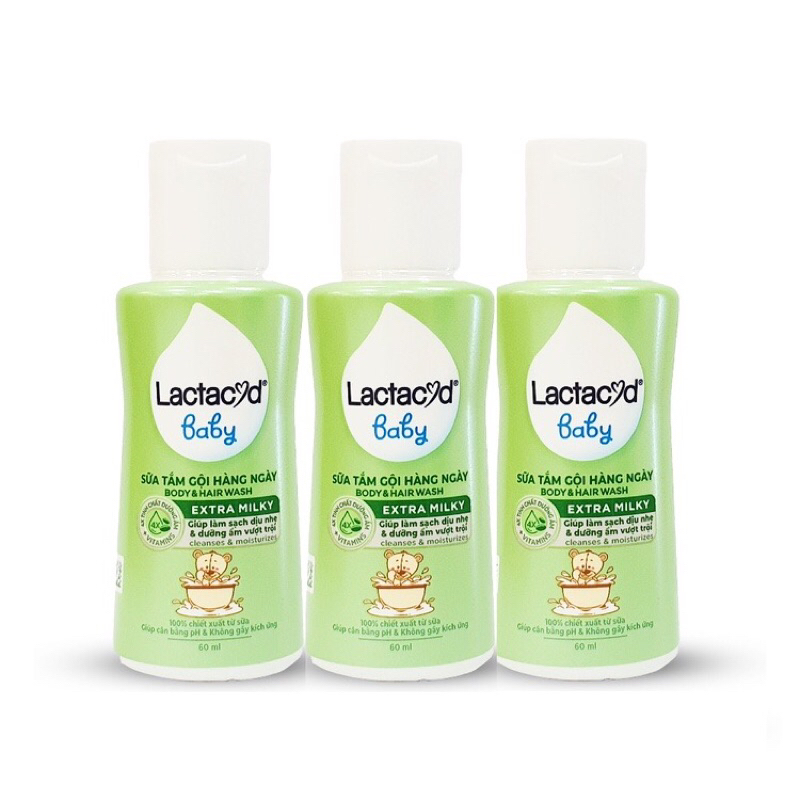 Sữa Tắm Gội Trẻ Em Lactacyd Baby Extra Milky 60ml chai mini