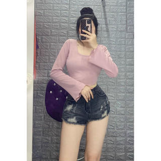 Áo thun tay dài croptop loe se bèo địu đà , mặc tôn dáng che bắp tay , soang choảnh