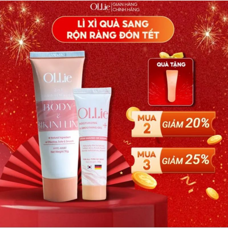 Combo kem tẩy lông Ollie HƯƠNG ĐÀO và Kem Dưỡng Ollie ( tặng que gạt)