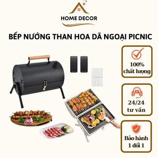 Bếp Nướng Than Hoa Dã Ngoại Ngoài Trời Chất Thép Không Gỉ, Kèm Vỉ Nướng Inox, Khay Đựng Than, Nướng Thịt Siêu Ngon