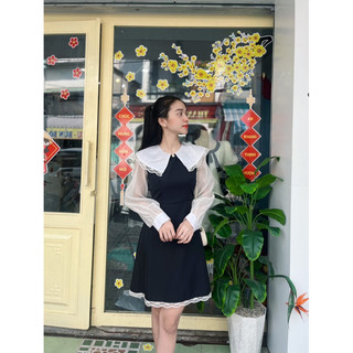 Váy cổ sen bèo tơ dáng A dài che khuyết điểm