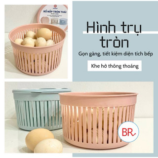 Rổ nắp tròn mini 3396, Rổ đựng hành tỏi thoáng khí có nắp đậy tiện dụng, rổ đựng trứng Việt Nhật